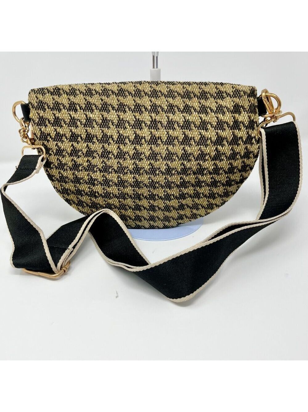 Cahres & Heka  Designer Crossbody Houndstooth Print Canvas Bag - Picture 3 of 14